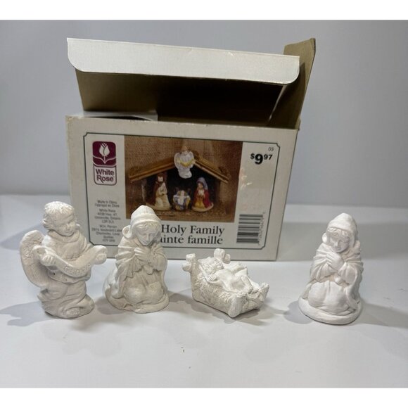 White Rose The Holy Family Ceramic Figurines Christmas Nativity Set Craft Paint - Picture 2 of 2